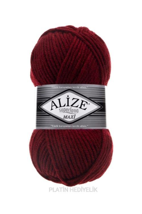 ( 5 Adet ) Superlana Maxi El Örgü Iplikleri Yelek Hırka Ipi Atkı Kazak Ipliği 57 Bordo