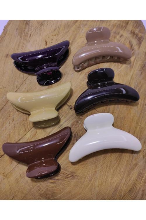 6 Adet Kahve Renkli Orta Boy Yarım Ay Mandal Toka Kadın Saç Tokası