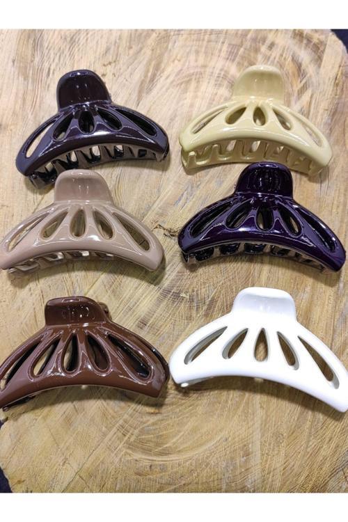 6 Adet Kahve Renkli Küçük Boy Delikli Yarım Ay Mandal Toka Kadın Saç Tokası