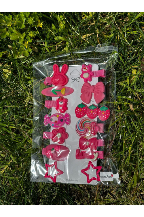Dd170 Pembe Temalı Çoklu Bebek Çocuk Kız Toka Seti
