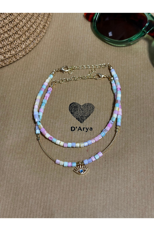 Dd321 Gold Nazar Göz Detaylı Renkli Küp Boncuk 2 Li Set