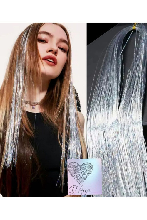 Dd245 Işıltılı Hair Tinsel Saç Simi Uzatma Gri Gümüş Gelin Teli Ht 45 01