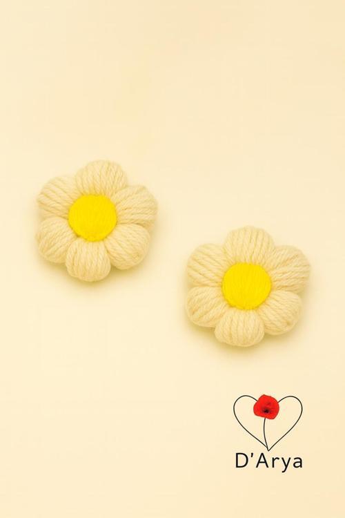 Dd513 El Örgüsü Bebek Krem Sarı Çiçekli Pens Klips Saç Tokası (2’Li Set) Kız Çocuk