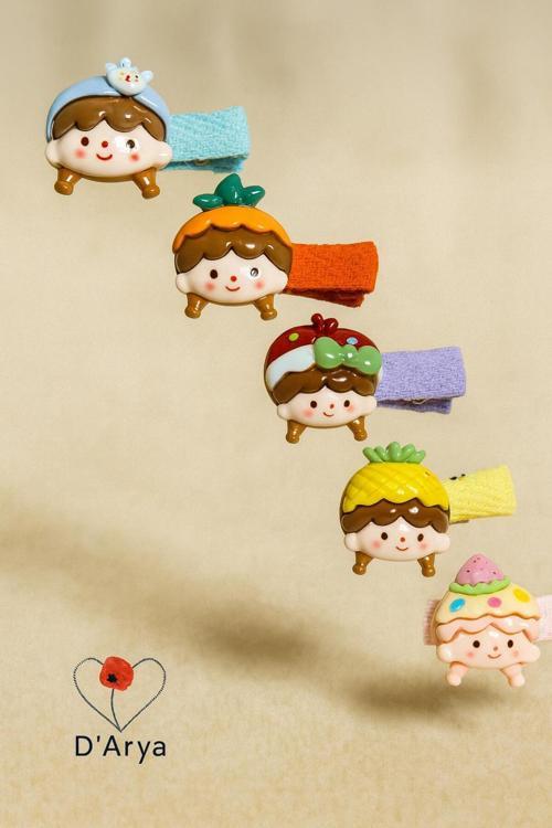 Dd515 Seramik Bebek Figürlü Renkli Pens Klips Toka ( 5'Li) Kız Çocuk