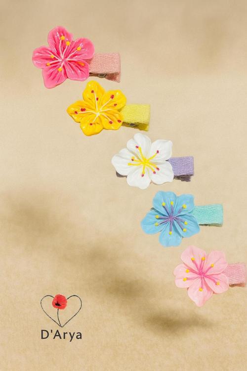 Dd516 Seramik Renkli Çiçek Desenli Pens Klips Saç Toka Seti ( 5'Li) Bebek Kız Çocuk