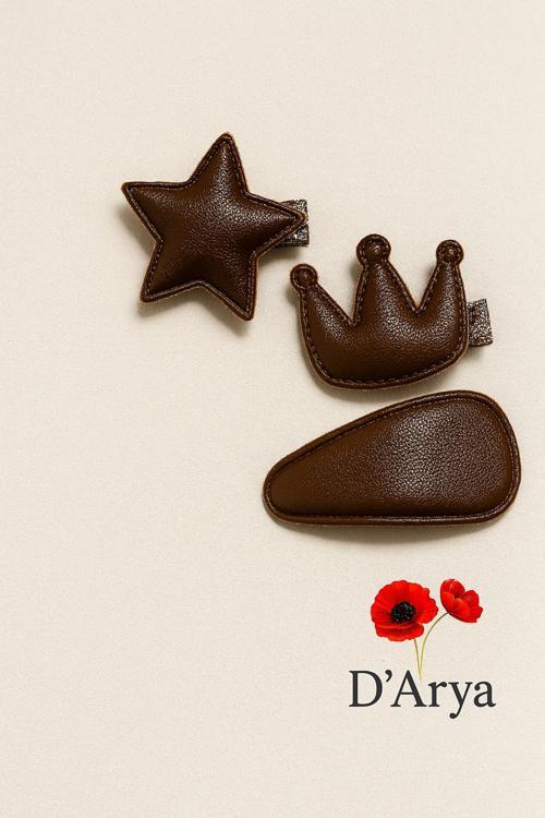 Dd440 Nude Koyu Kahverengi Yıldız-Taç-Toka Seti (3’Lü) Bebek