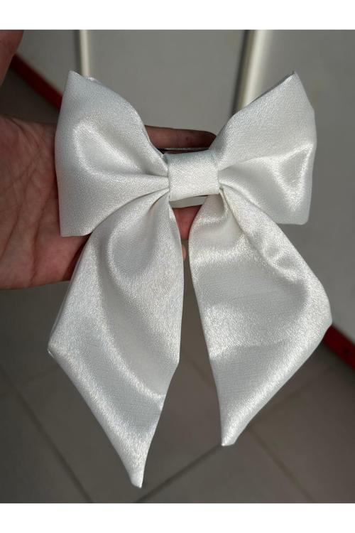 Dd459 Beyaz Simli Saten Fiyonk Saç Tokası