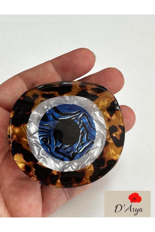 Dd475 Leopar Desenli Nazar Boncuğu Saç Mandal Toka