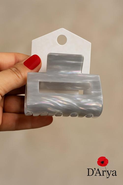 Dd521 Gri İnci Parıltılı Saç Kelepçesi (8 Cm) Mandal Toka