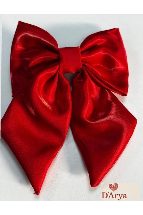 Dd462 Simli Kırmızı Saten Kurdele Saç Tokası