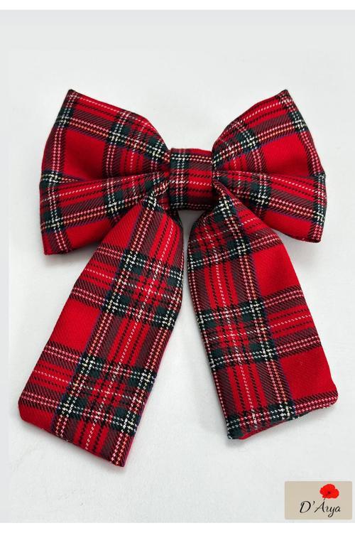 Dd477 Nostaljik Kırmızı Ekose Kurdele Saç Tokası
