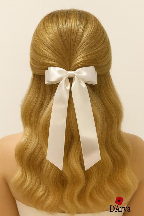 Dd480 Nostaljik Beyaz Saten Kurdele Saç Tokası Nikah