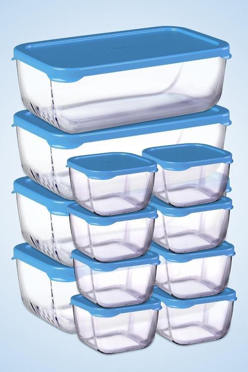 12 Parça Snowbox Mavi Kapaklı Saklama Kabı Takımı / 4 Büyük 8 Küçük / Özel Set