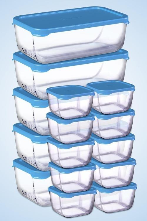 15 Parça Snowbox Mavi Veya Yeşil Kapaklı Saklama Kabı Takımı / 5 Büyük 10 Küçük / Özel Set