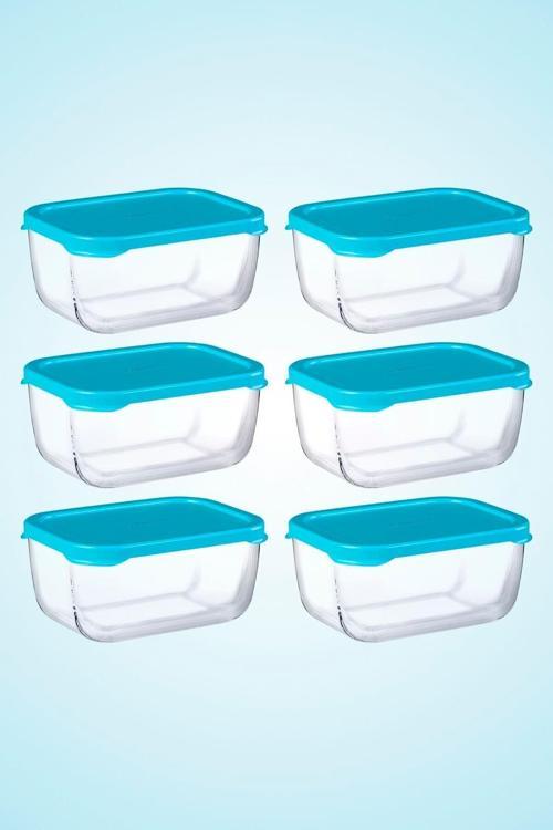 53733 6'lı Snowbox Saklama Kabı Takımı - 420cc - Mavi Kapaklı