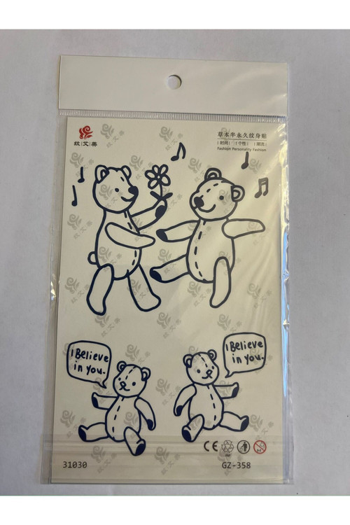 Ayıcık 18X11 Cm Yarı Kalıcı Hayalet Geçici Dövme Yapıştırma Dövme
