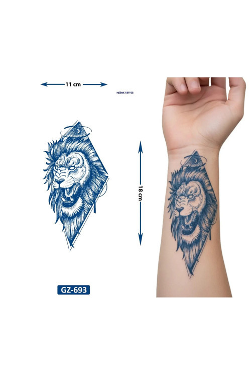 Kükreyen Aslan 18X11 Cm 1 Aylık Yarı Kalıcı Yapıştırma Geçici Dövme