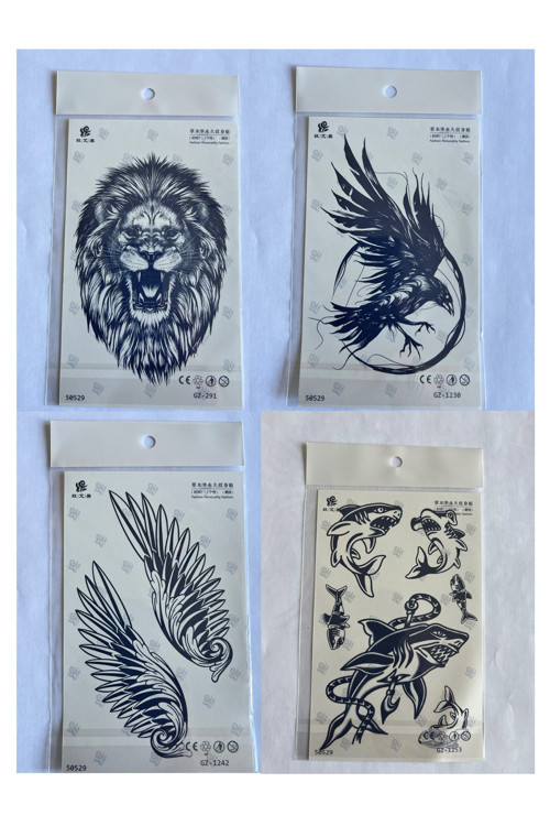 Aslan Karga 4 Adet Birden 3 Hafta Kalıcı Geçici Yapıştırma Dövme 18X11 Cm