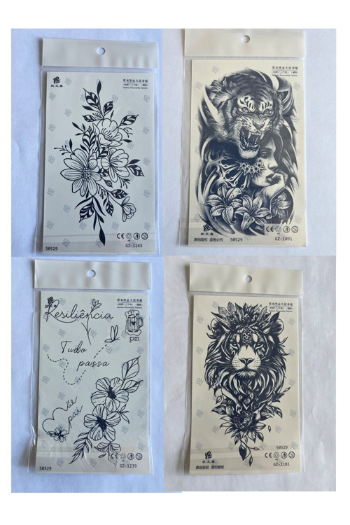 Kaplan Çiçek 4 Adet Birden 3 Hafta Kalıcı Geçici Yapıştırma Dövme 18X11 Cm