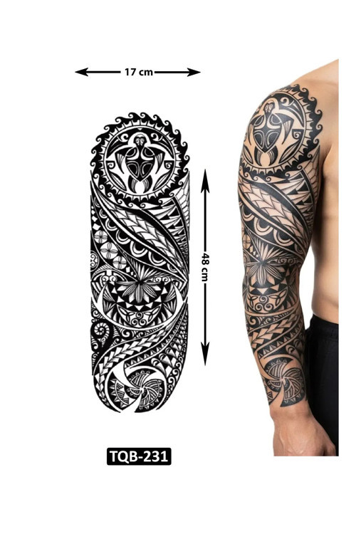 Maori Tribal 1 Hafta Kalıcı Tam Kol Bacak Yapıştırma Geçici Dövme 46 Cm