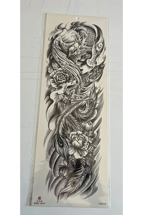 Kanatlı Dragon 1 Hafta Kalıcı Tam Kol Bacak Yapıştırma Geçici Dövme 46 Cm