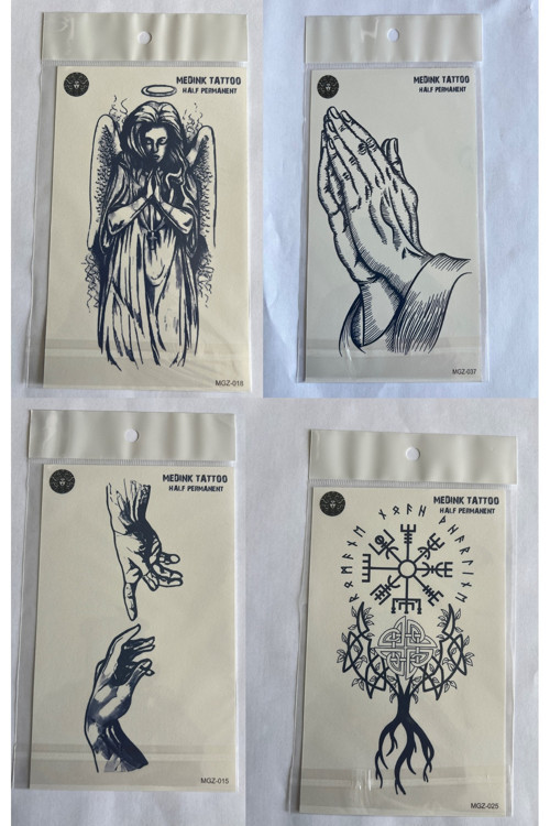 Mistik 4 Adet Birden3 Hafta Kalıcı Geçici Yapıştırma Dövme 18X11 Cm