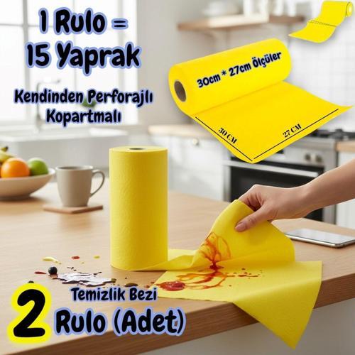 Softtex 15 Kesimli Sarı Kopar Kullan Rulo Temizlik Bezi 27x30 Cm 2'li