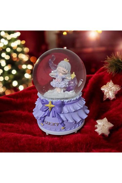 Karikatür Kristal Top Müzik Kutusu Yanıp Sönen Işık Efektli Motorlu Püskürtmeli Cam Süs Büyük Boy