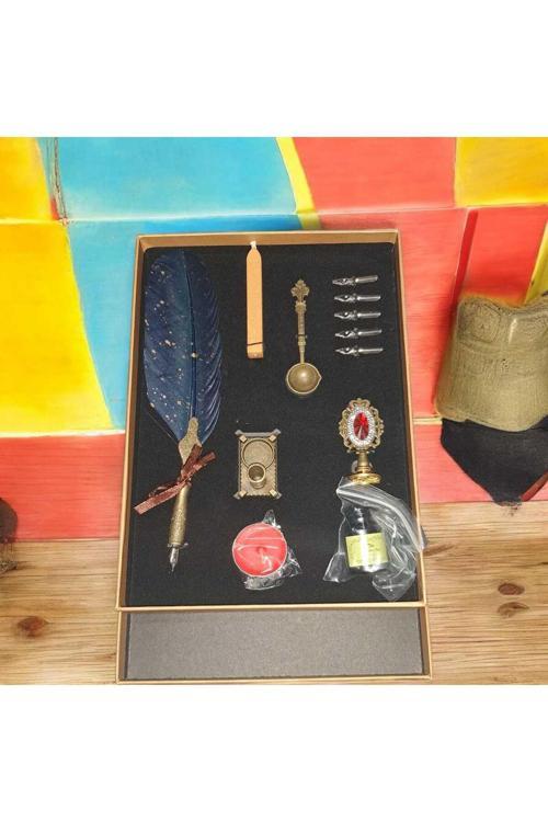 Kaz Tüylü Uçlu Yazı Seti, Büyük Boy Divit Kalem Seti Divit Kalemli Tüylü Hediyelik