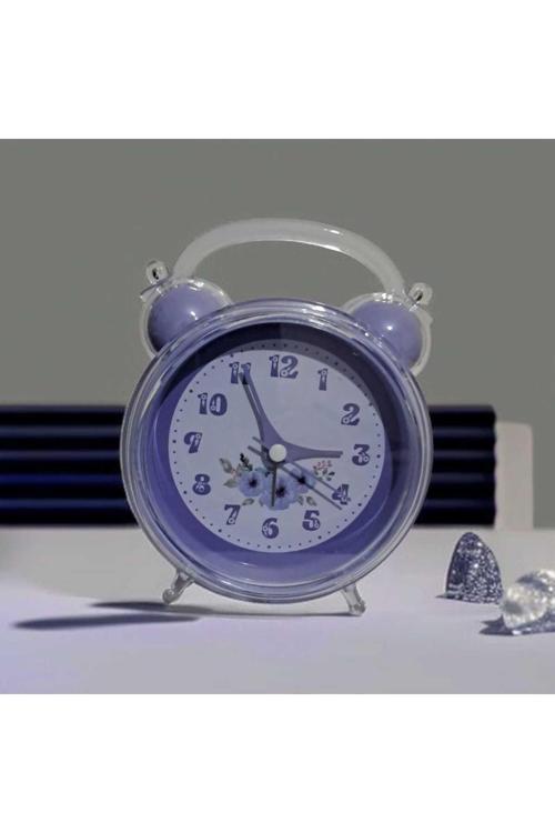 Sevimli Çalar Saat, Çiçek Modelli Kristal Tasarımlı, Rahat Arka Ayarı, Net Ve Yüksek Sesli (Mor)