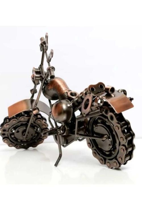 El Yapımı Motosiklet Figürler Modeli Retro Vintage Ev-Ofis Dekoratif Metal Süs Büyük Boy