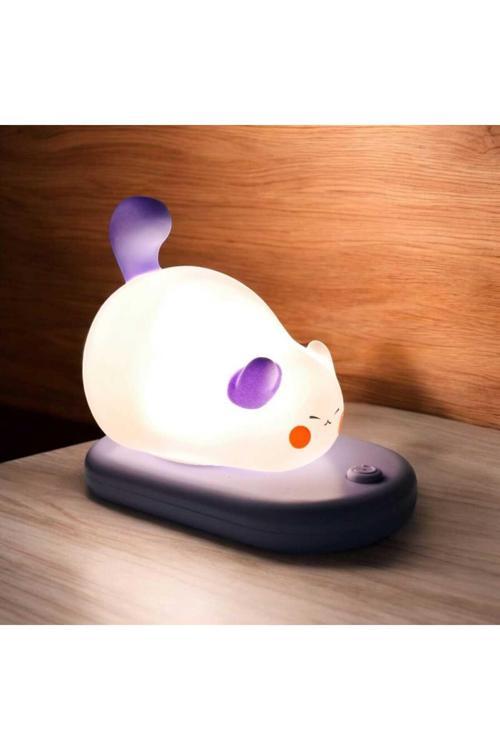 Dokunmatik Sevimli Pati Kedi Modelli Usb Şarjlı Led Karikatür Silikon Gece-Masa Lambası