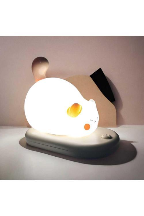 Dokunmatik Sevimli Pati Kedi Modelli Usb Şarjlı Led Karikatür Silikon Gece-Masa Lambası Kahverengi