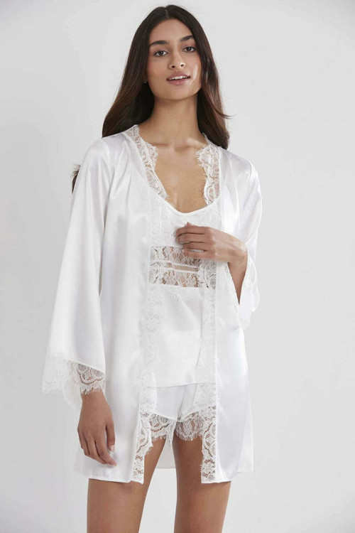 Saten 3lü Kimono Şort Takımı 2490 Ekru