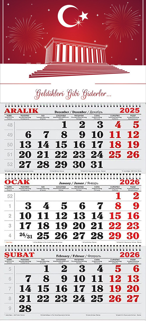 2026 Yılı Gemici Takvimi-Bayrak ,Anıtkabir ve "Geldikleri gibi giderler"