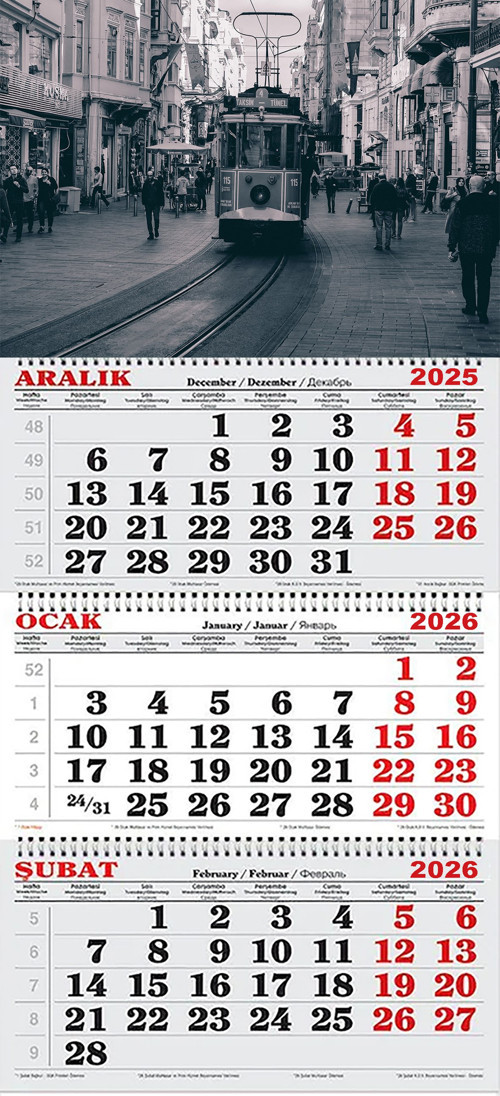 2026 Yılı Gemici Takvimi-Beyoğlu'nda Tramway (SİYAH-BEYAZ)