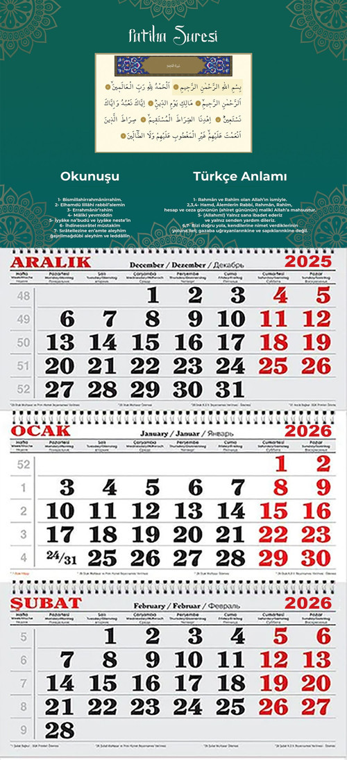 2026 Yılı Gemici Takvimi-Fatiha Suresi