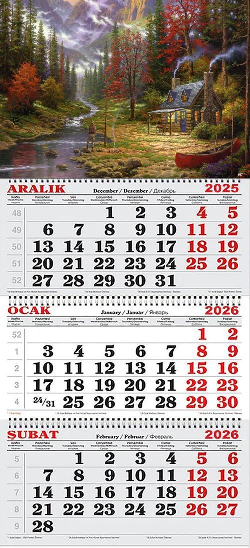 2026 Yılı Gemici Takvimi-Ormanda Balık Tutan Adam ve Kulübesi