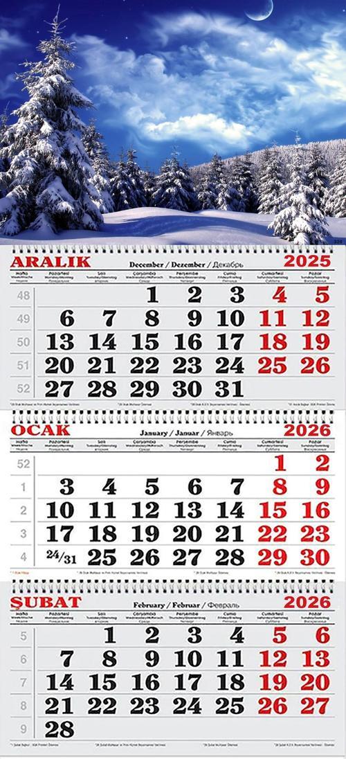 2026 Yılı Gemici Takvimi- Ormanda Karlı Kış Gecesi ve Ay