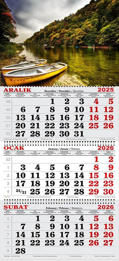 2026 Yılı Gemici Takvimi-Nehir Kenarı ve Ahşap Sarı Botlar