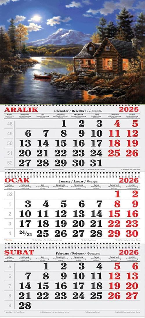 2026 Yılı Gemici Takvimi-Karlı Dağlar ve Gölde ki Kulübe