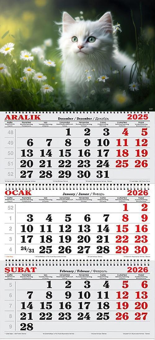 2026 Yılı Gemici Takvimi- Papatyalar ve Beyaz Kedi