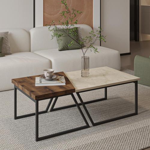 Verona İkili Orta Sehpa – Modern Tasarım Metal Ayaklı Sehpa Seti