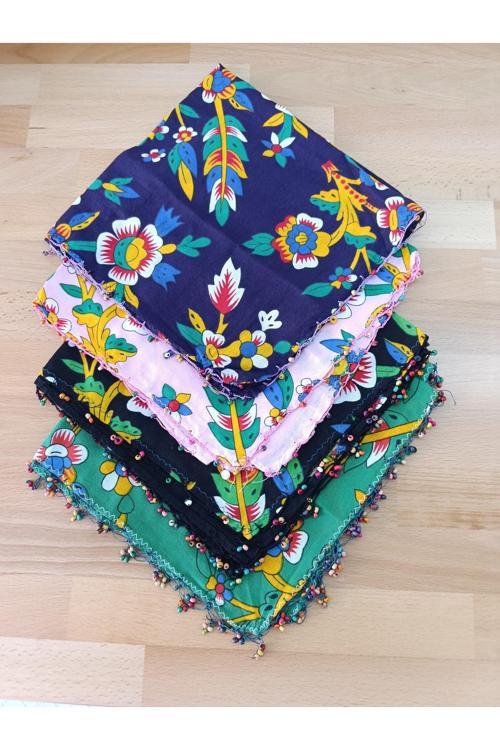 Bandana Boncuk İşlemeli Tokat Yazması Taş Baskı 4'Lü