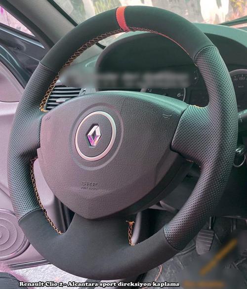 Clio 2 Araca Özel Direksiyon Kılıfı (Noktalı Nubuk Kırmızı Yüzüklü)
