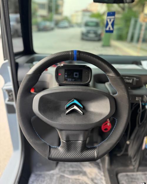 Citroën Ami Araca Özel Dikmeli Direksiyon Kılıfı (Nubuk Karbon Yüzüklü)