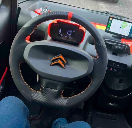 Citroën Ami Araca Özel Dikmeli Direksiyon Kılıfı (Nubuk Karbon Yüzüklü)