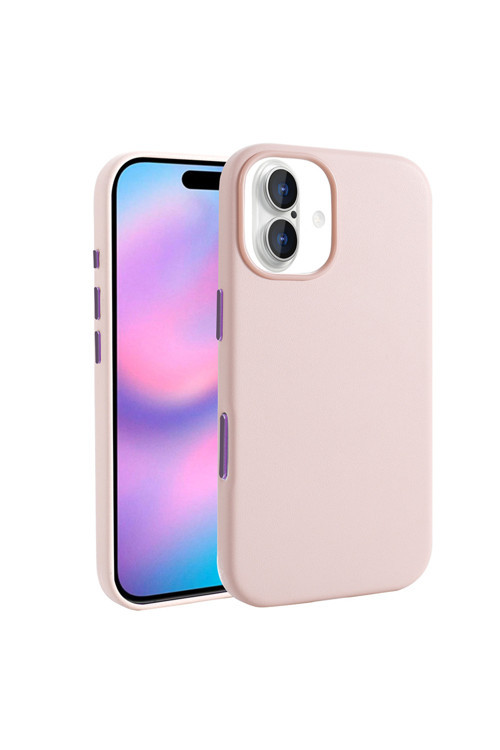 iPhone 17 Kılıf M-safe Şarj Özellikli PU Deri Görünümlü KTH Kupra Kapak - Pembe