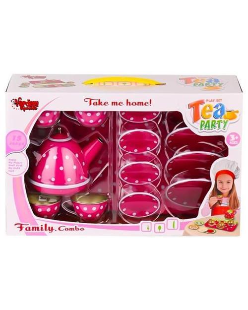 Vardem Puantiyeli Metal Çay Seti 15 Parça Pembe 2020C
