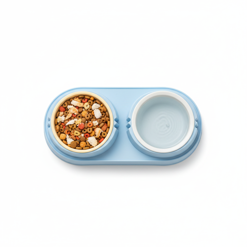 Çift Bölmeli Mama ve Su Kabı - Kaymaz Tabanlı